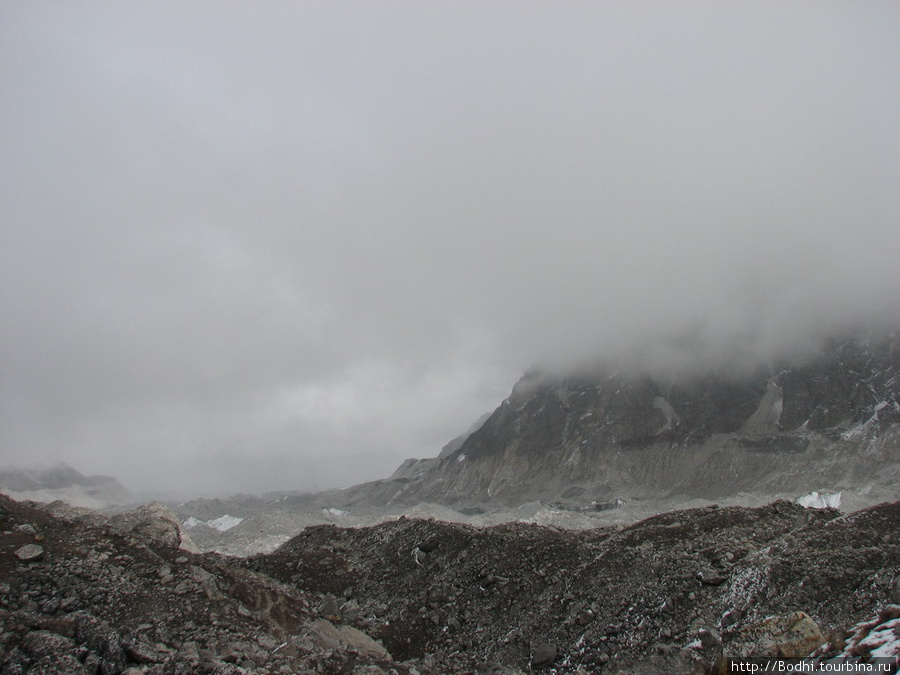 Ледник. Если пройти от третьего озера Гокьо вверх — к шестому, то там будут вот такие пейзажи. Если будет густой туман, можно заблудиться Гокьо, Непал